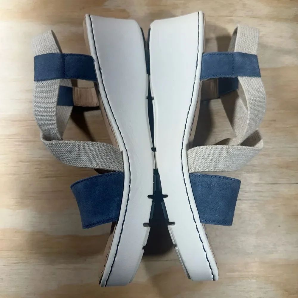 Born Kasady Blue Suede and Cream Elastic Strap Wedge Sandals Women’s Size 10 - Picture 3 of 9